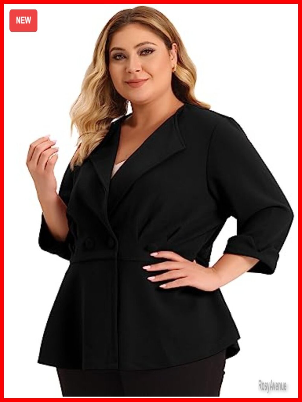 Plus Size Notched Lapel Peplum Blazer Office Work Jacket Lightweight